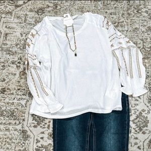 White Embroidered Sleeve Blouse